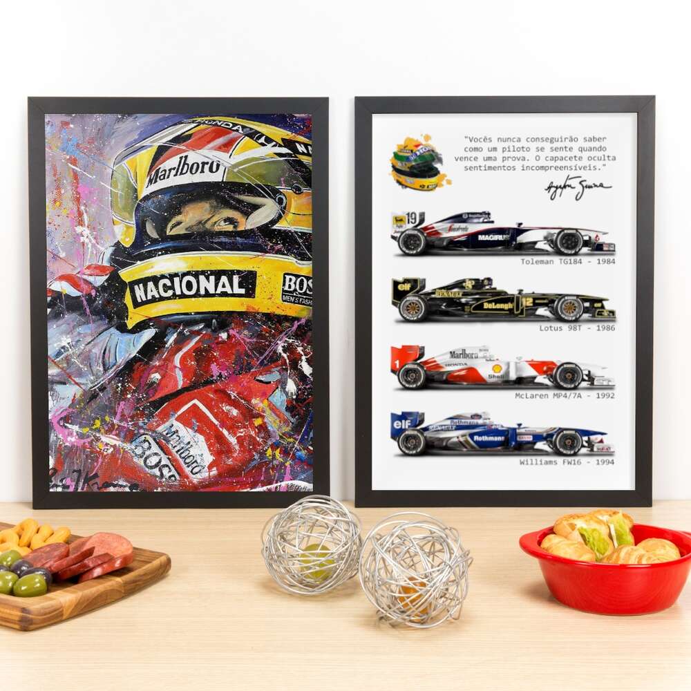 Kit Especial Quadros Ayrton Senna Em Cores A Lenda 45 X 33 Cm