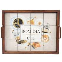 Bandeja Decorativa de Azulejos - Bom Dia com Café - 43 x 33 cm