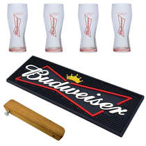 Kit Bar Mat/ Apoio Budweiser (Preto) + 4 Copos Budweiser + Abridor