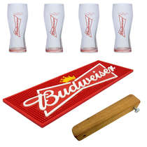 Kit Bar Mat/ Apoio  Budweiser + 4 Copos Budweiser + Abridor