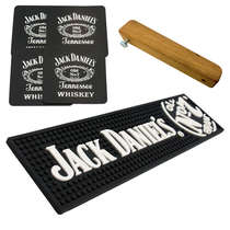 Kit Bar Mat / Apoio Jack Daniels+ 4 Porta Copos Jack Daniels + Abridor