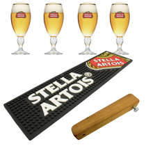 Kit Bar Mat / Apoio Stella Artois (Preto) + 4 Copos Stella Artois + Abridor