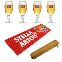 Kit Bar Mat / Apoio Stella Artois + 4 Copos Stella Artois + Abridor