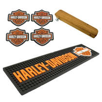 Kit Bar Mat / Harley Davidson + 4 Porta Copos Harley Davidson + Abridor