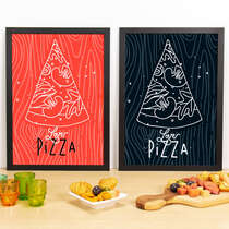 Kit Especial Quadros Decorativos - Love Pizza - 45x33 cm (Vermelho e Preto)