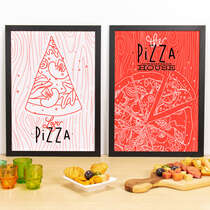 Kit Especial Quadros Decorativos - Love Pizza  + The Pizza House - 45x33 cm (Rosa e Vermelho)