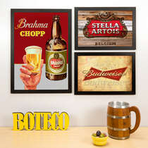 Kit Especial - 3 Quadros Brahma Stella Artois e Budweiser - 45x33 e 33x22 cm