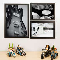 Kit Especial - 3 Quadros Decorativos Música - 45x33 e 33x22 cm 