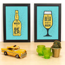 Kit Especial - Quadros All you need is beer +  To be or not to be - Verde - 33x23 cm