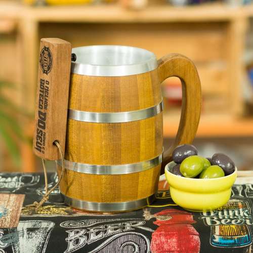 Caneca Madeira CTIGERS 355ml - Vintage Cerveja Café Design Elegante