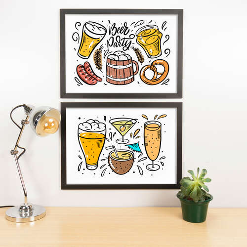 Kit Especial Quadros Decorativos - Colorful Beer Party  - 45x33 cm