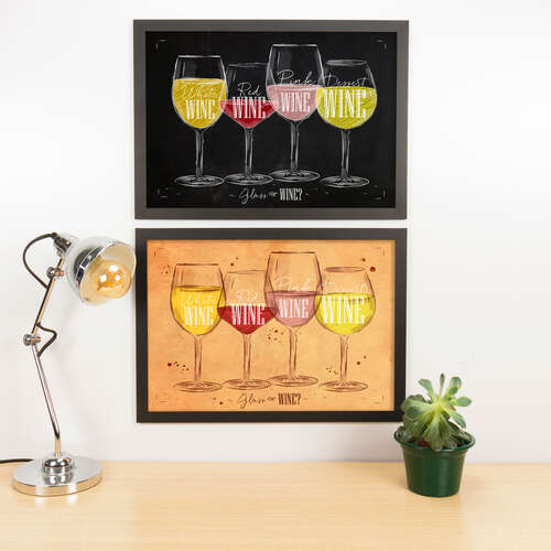 Kit Especial Quadros Decorativos - Glass of Wine  - 45x33 cm (Preto e Nude)