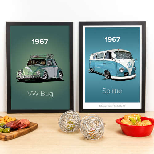 Kit Especial - Quadros Fusca + Kombi Vintage - 45x33 cm