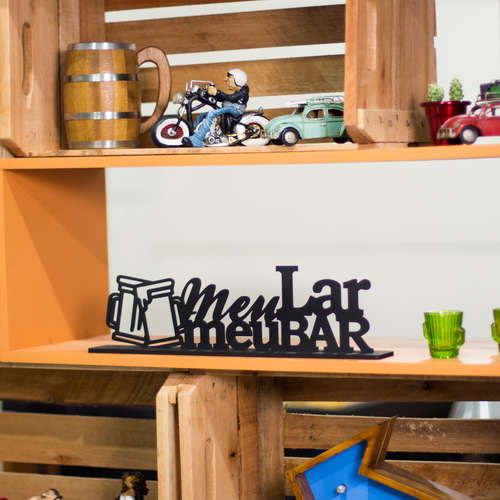 Palavra Decorativa - Meu Lar Meu Bar - 12 x 45 x 6 cm