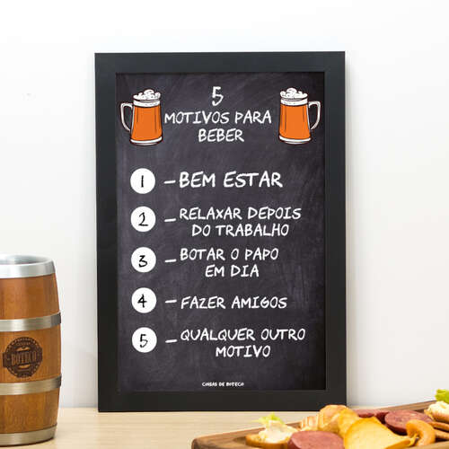 Quadro 5 motivos para beber - 33x22 cm 