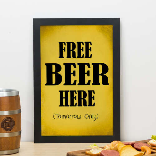 Quadro - Free Beer Here - 33x22 cm